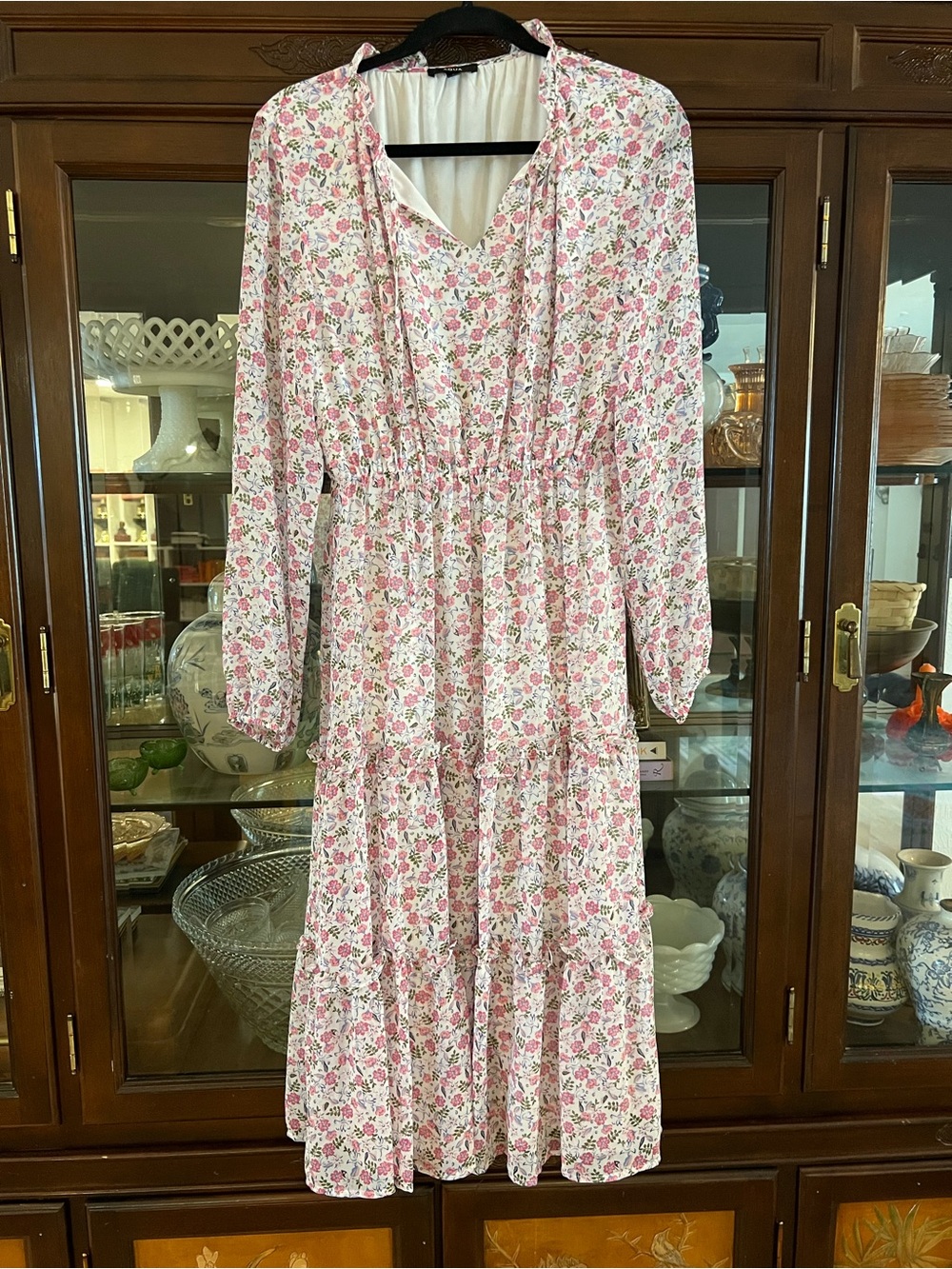 Aqua Pink Floral Tiered Midi Dress size S